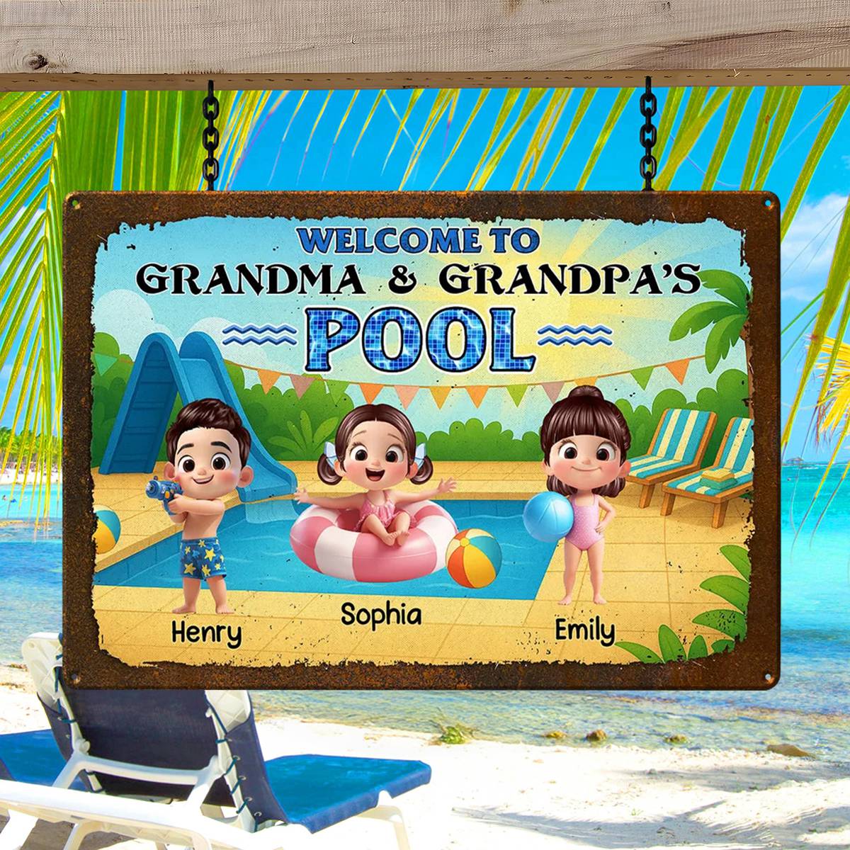 Welcome to Grandma & Grandpa's Pool Personalized Metal Sign