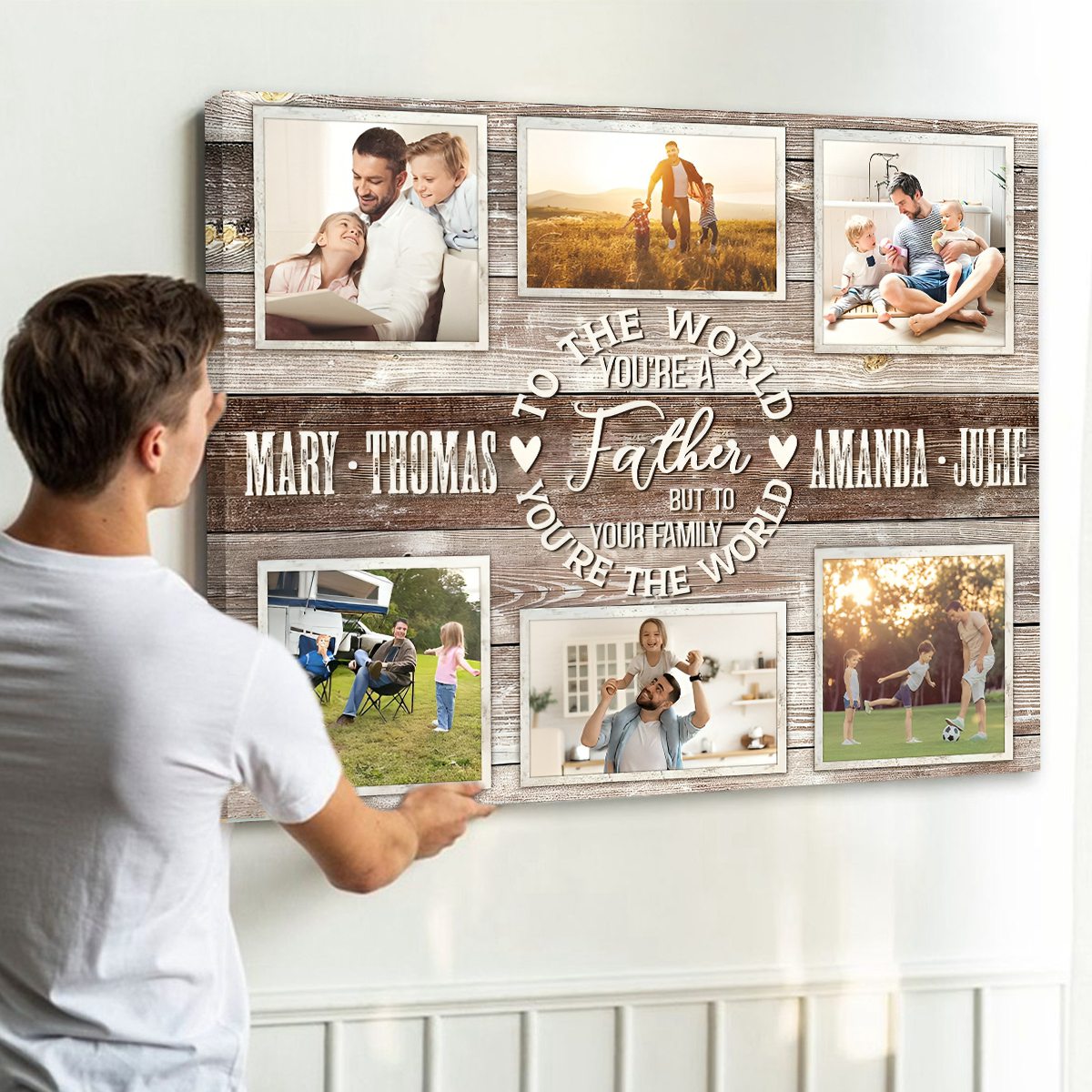 Family Bond Collage Canvas, To The World You Are A Father Personalized Canvas Poster