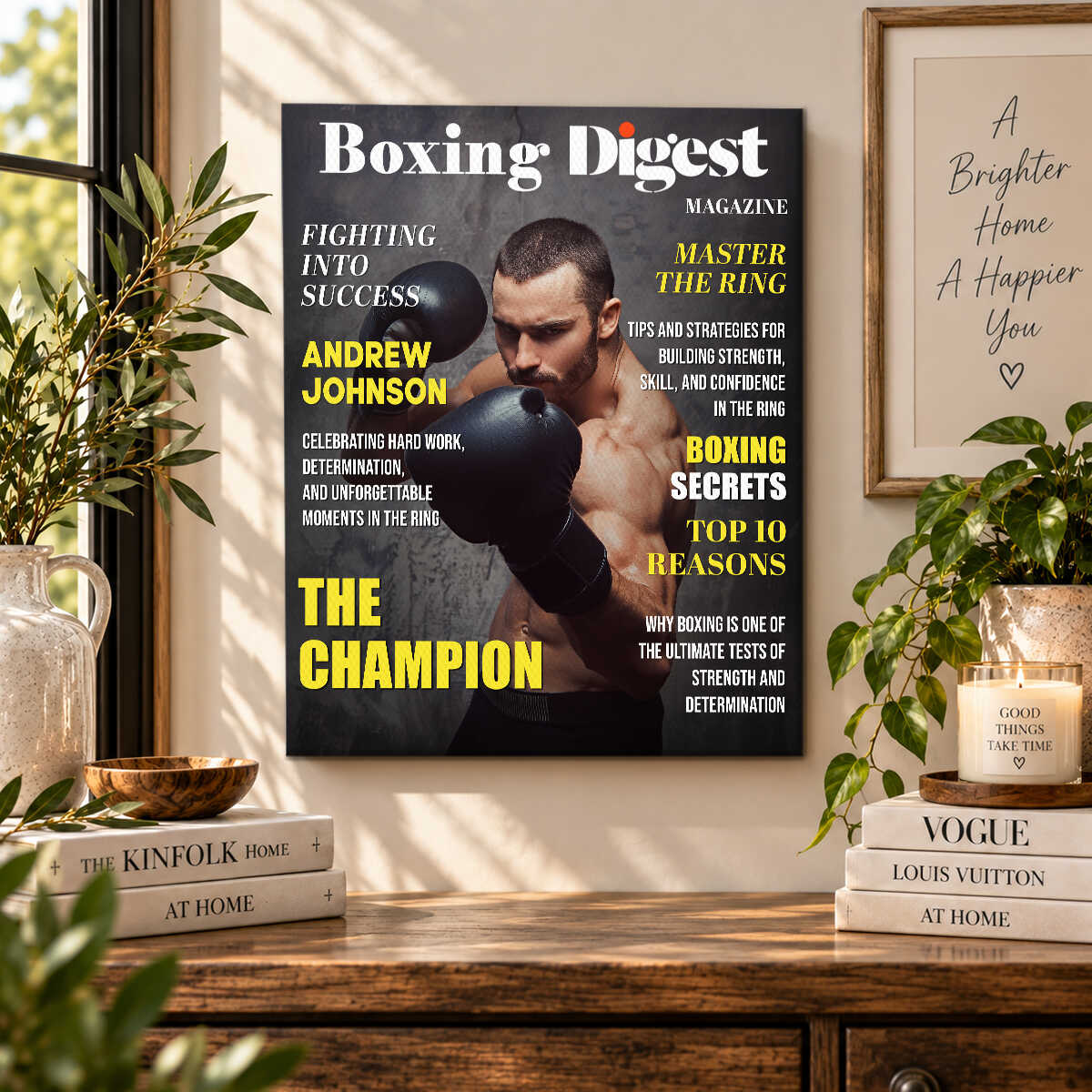Personalized Boxing Digest Canvas – Custom Name Boxer Poster | Boxing Magazine Gift & Room Decor