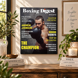 Personalized Boxing Digest Canvas – Custom Name Boxer Poster | Boxing Magazine Gift & Room Decor