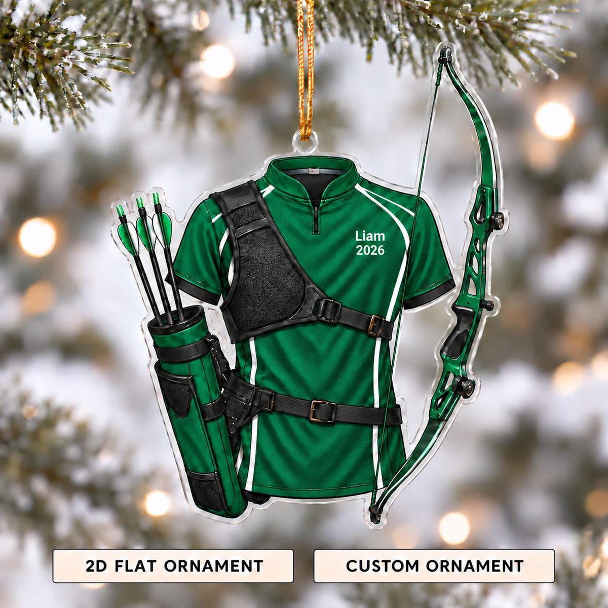 Personalized Archery Christmas Ornament 2026 – Custom Name Recurve Bow & Jersey Acrylic Keepsake | Gift For Him