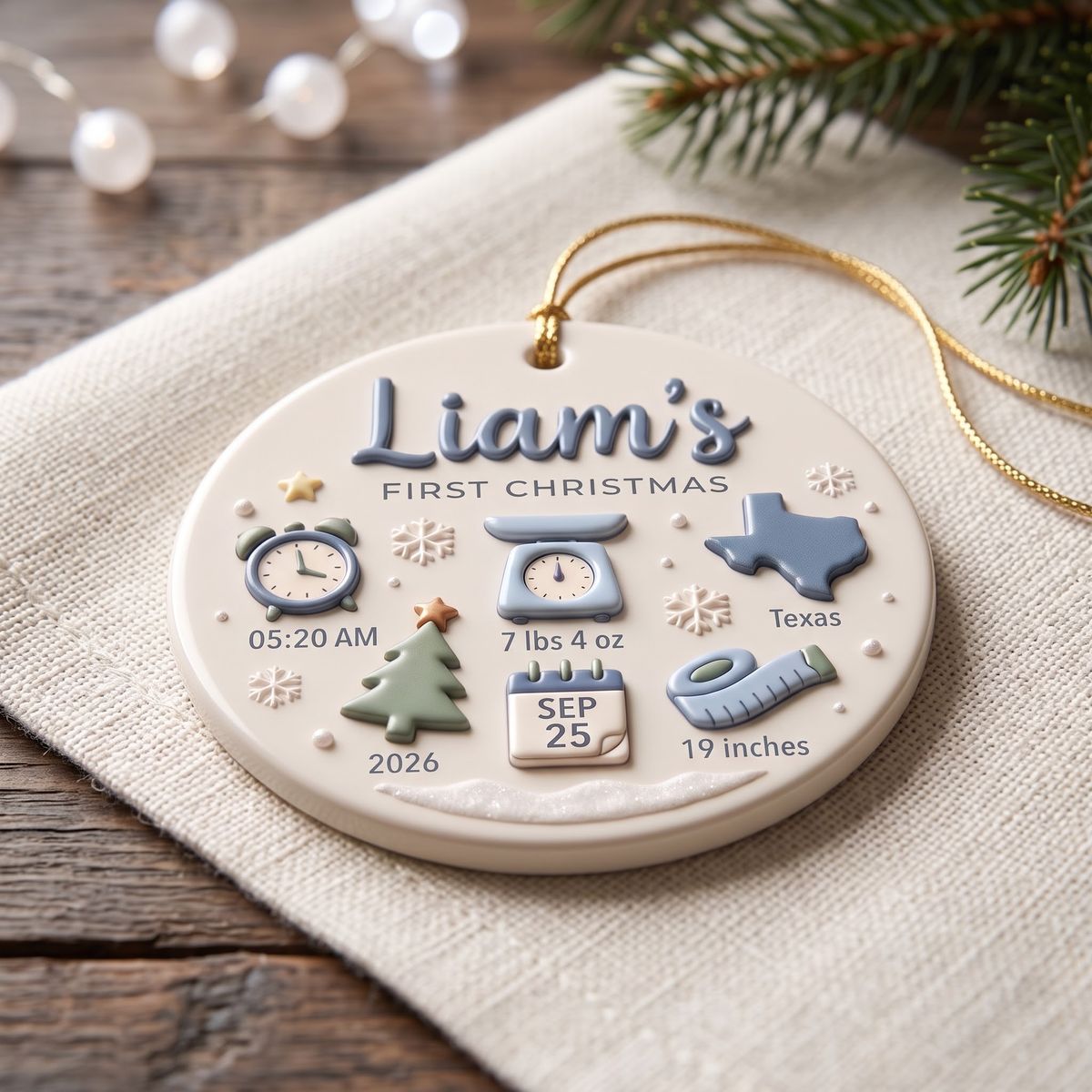 Baby's First Christmas-Personalized Birth Stats Ceramic Ornament Custom Newborn Keepsake Gift
