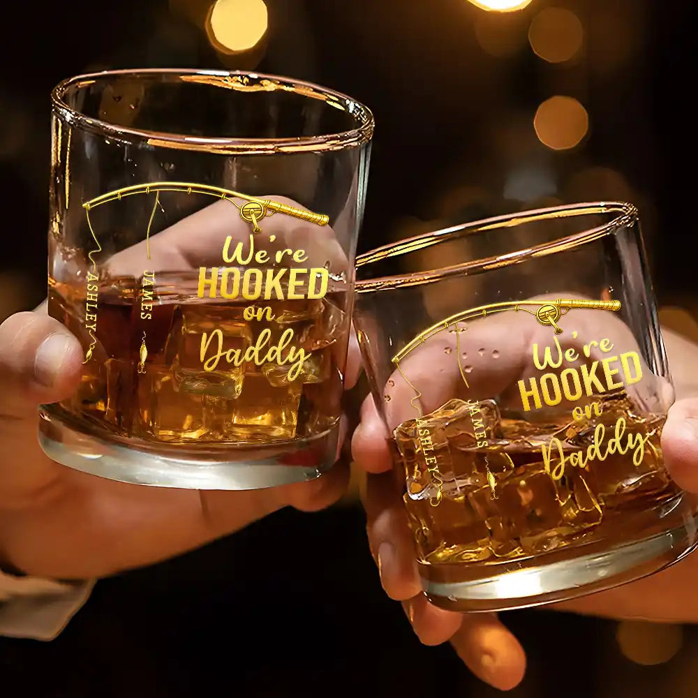 Personalized "Hooked On Daddy" Whiskey Glass – Fishing Gift For Dad