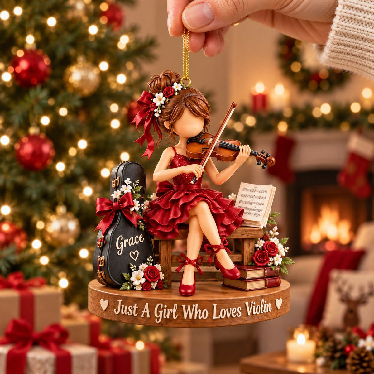 Just a Girl Who Loves Violin- Personalized Violin Girl Ornament, Custom Violinist Christmas Gift