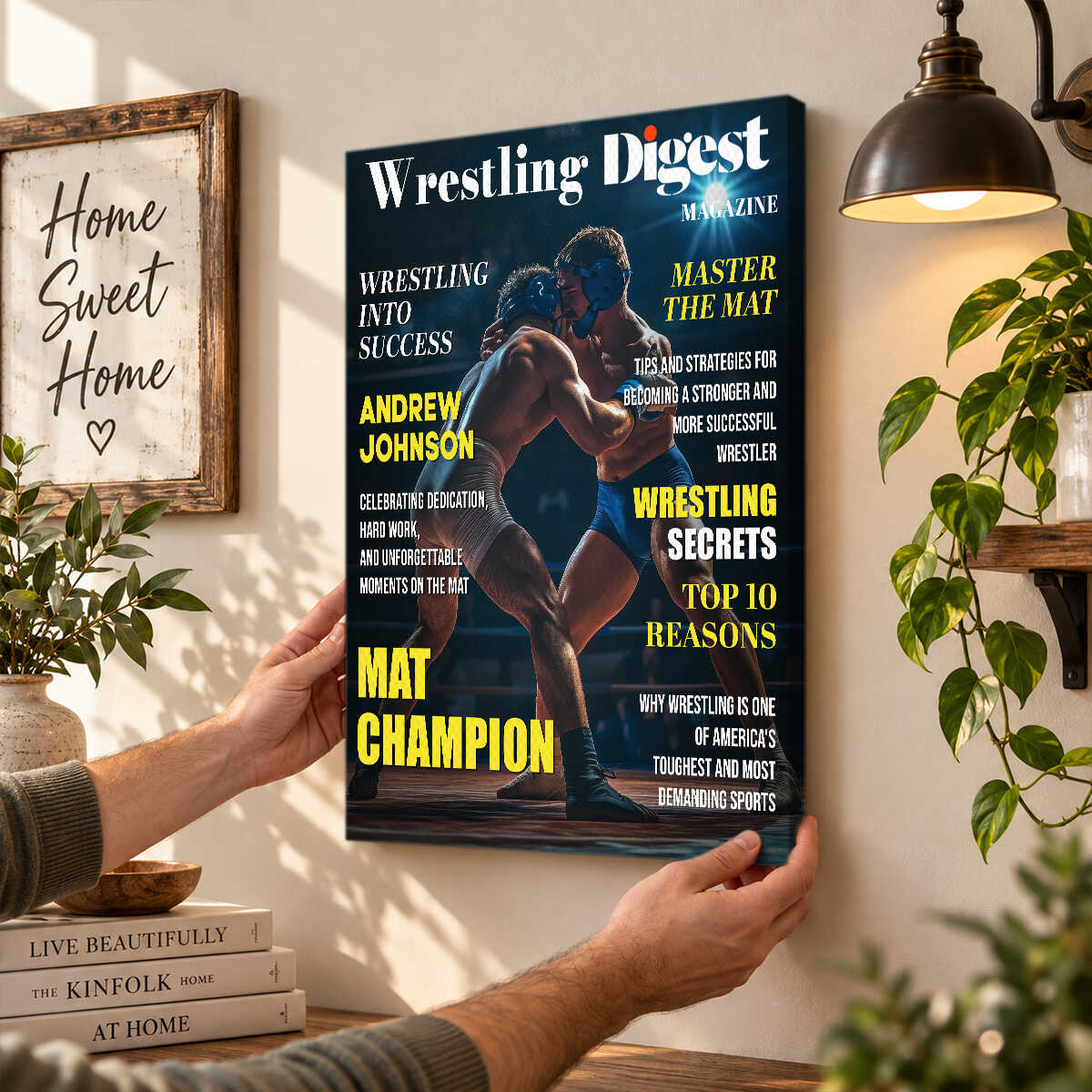 Personalized Wrestling Digest Canvas | Custom Wrestler Name Poster, Wrestling Magazine Style Gift, Sports Room Wall Decor, Senior Wrestler Gift