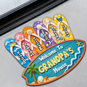Summer Beach House Decor – Personalized "Flip Flop Family" Custom Doormat