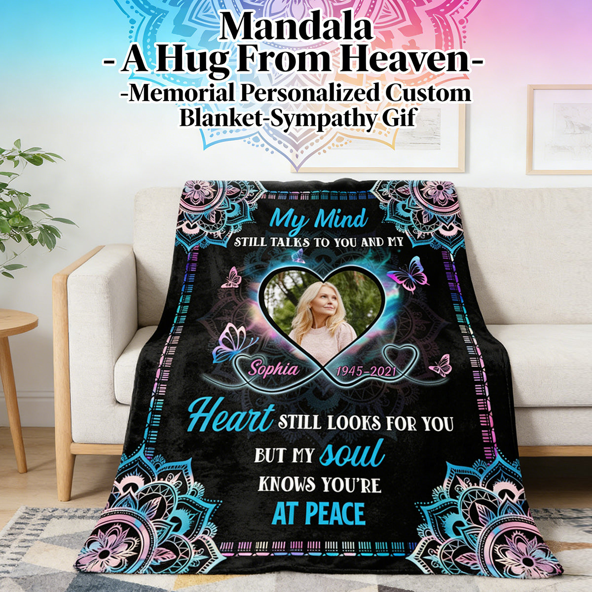 Mandala A Hug From Heaven - Memorial Personalized Custom Blanket - Sympathy Gift