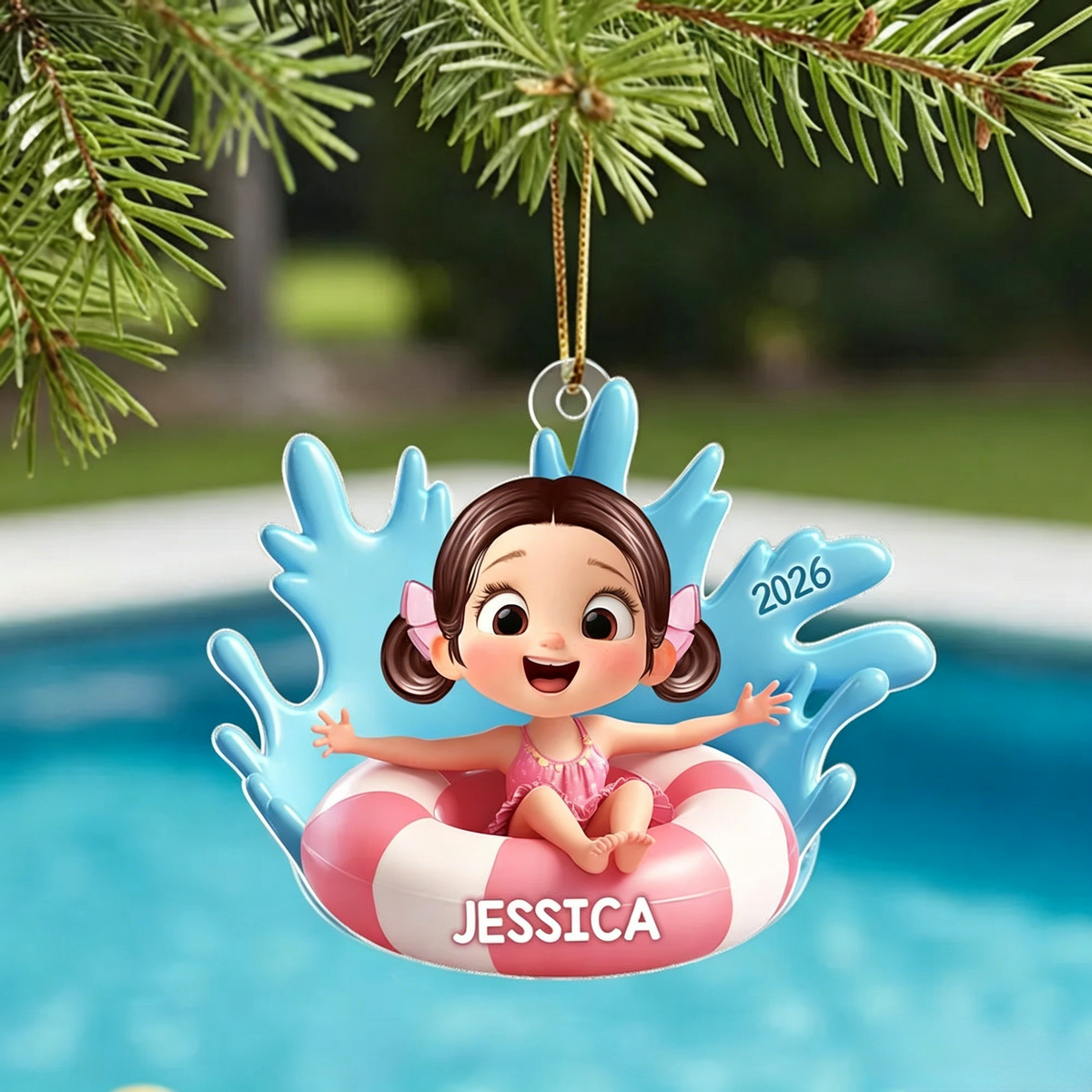 Custom Acrylic "Pool Float Kid" Ornament – Cute Keepsake Gift For Kids & Family