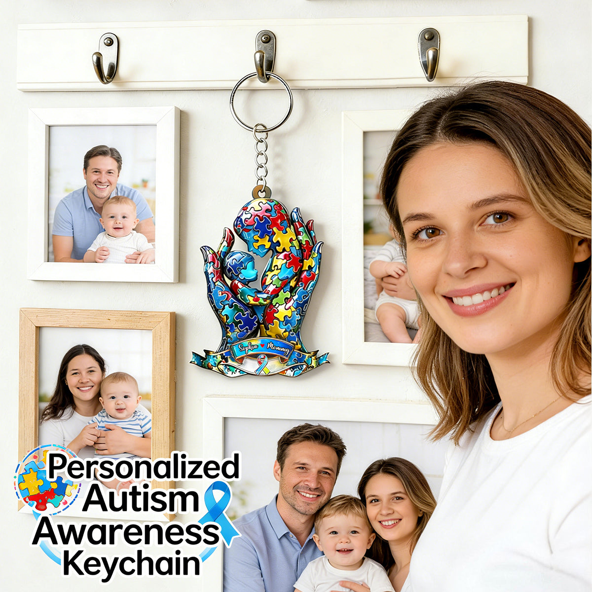 Mom And Kid - Personalized Autism Awareness Keychain