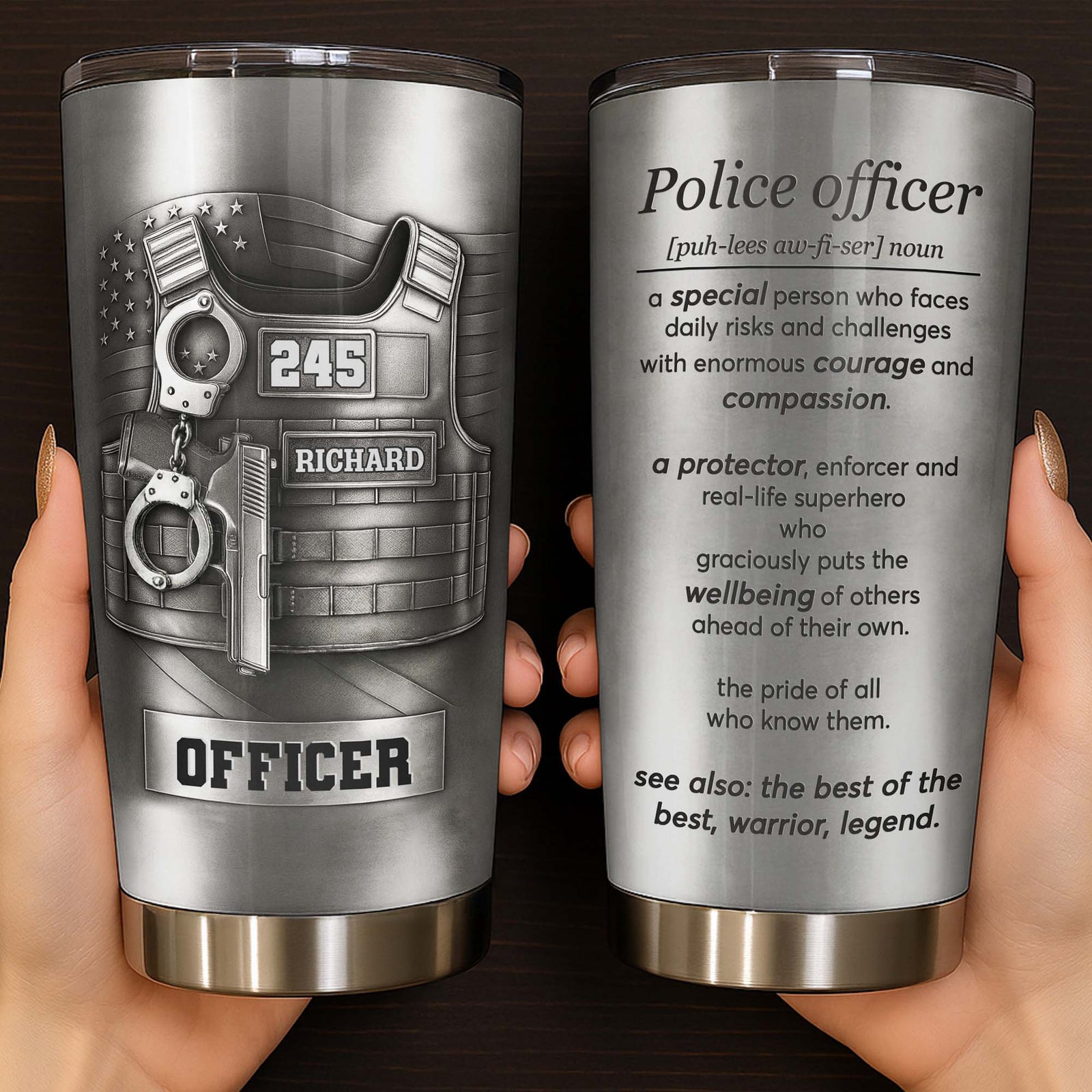 Police Officer, A Protector And Real-Life Superhero, Personalized Stainless Steel Tumbler, Gift For Law Enforcement