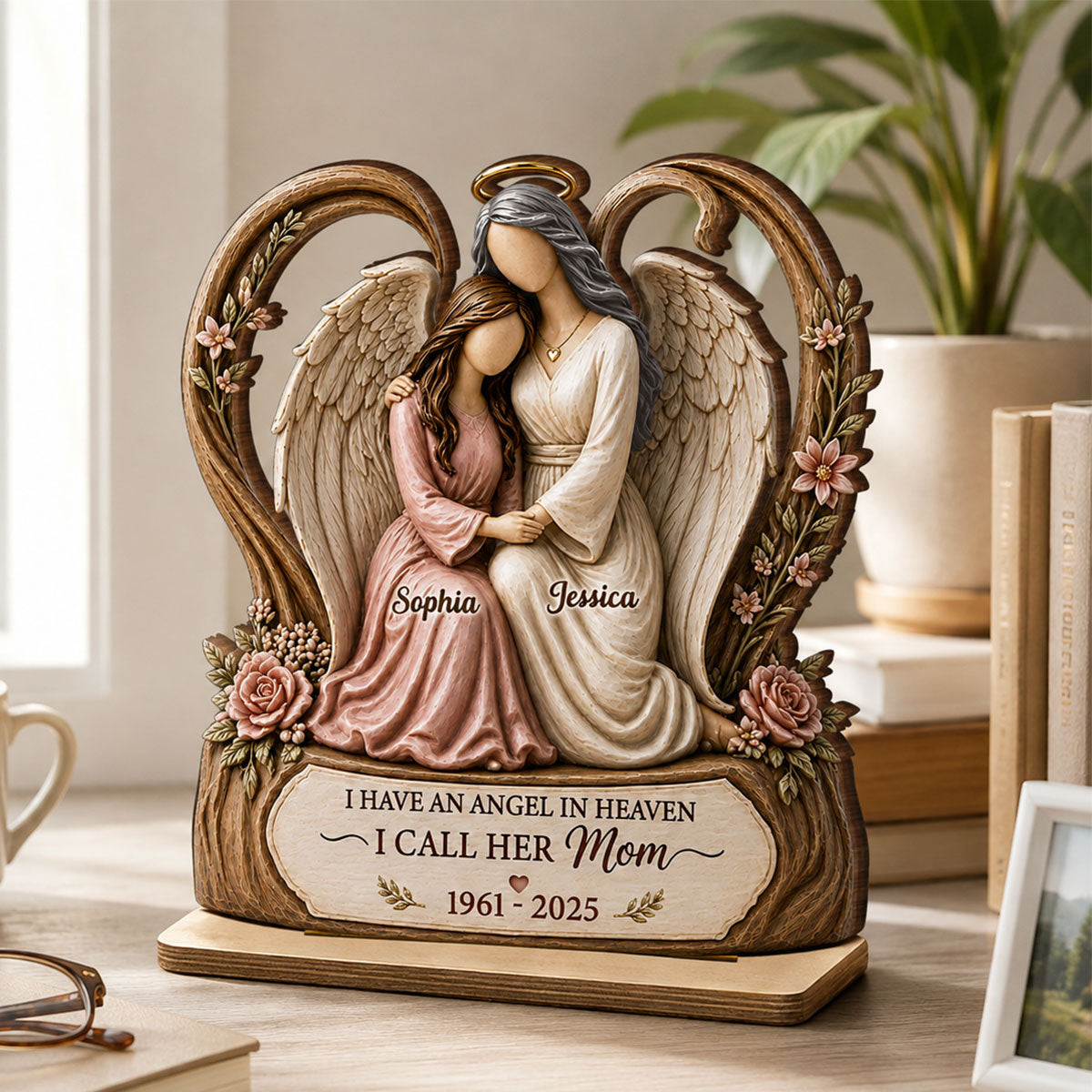 "I Have an Angel in Heaven – I Call Her Mom" – Personalized Wooden Plaque | Sympathy & Remembrance Gift