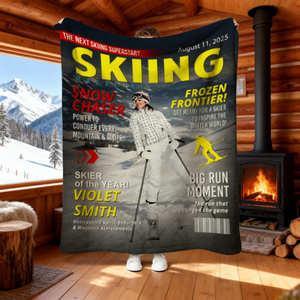 Custom Skiing Magazine Cover Blanket– Skiing Gift Ideas, Skiing Lover Gift
