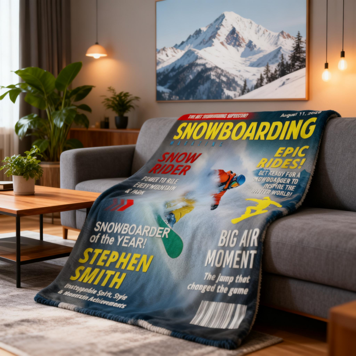 Custom Snowboarding Magazine Cover Blanket– Snowboard Gift, Gift for Snowboard Lovers