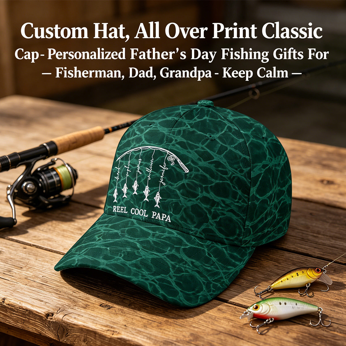 Personalized Fishing Cap – "Keep Calm and Fish On" – Father's Day Gift For Dad & Grandpa