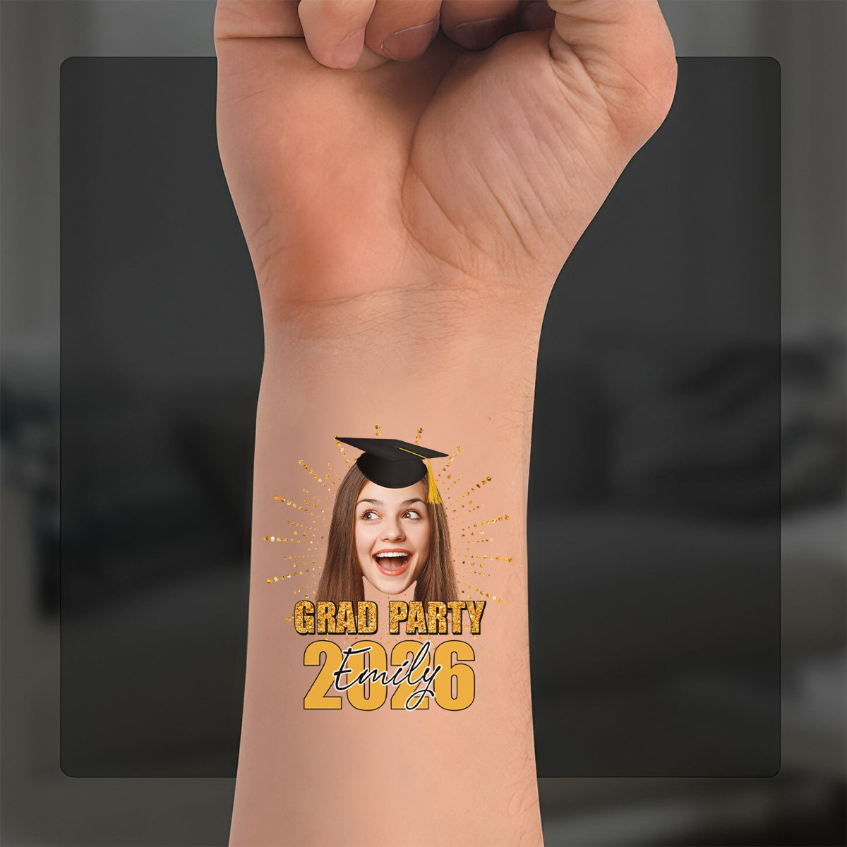 Custom Temporary Grand Party Tattoo With Personalized Photo, Text Name, Fake Tattoo, Gift For Graduation