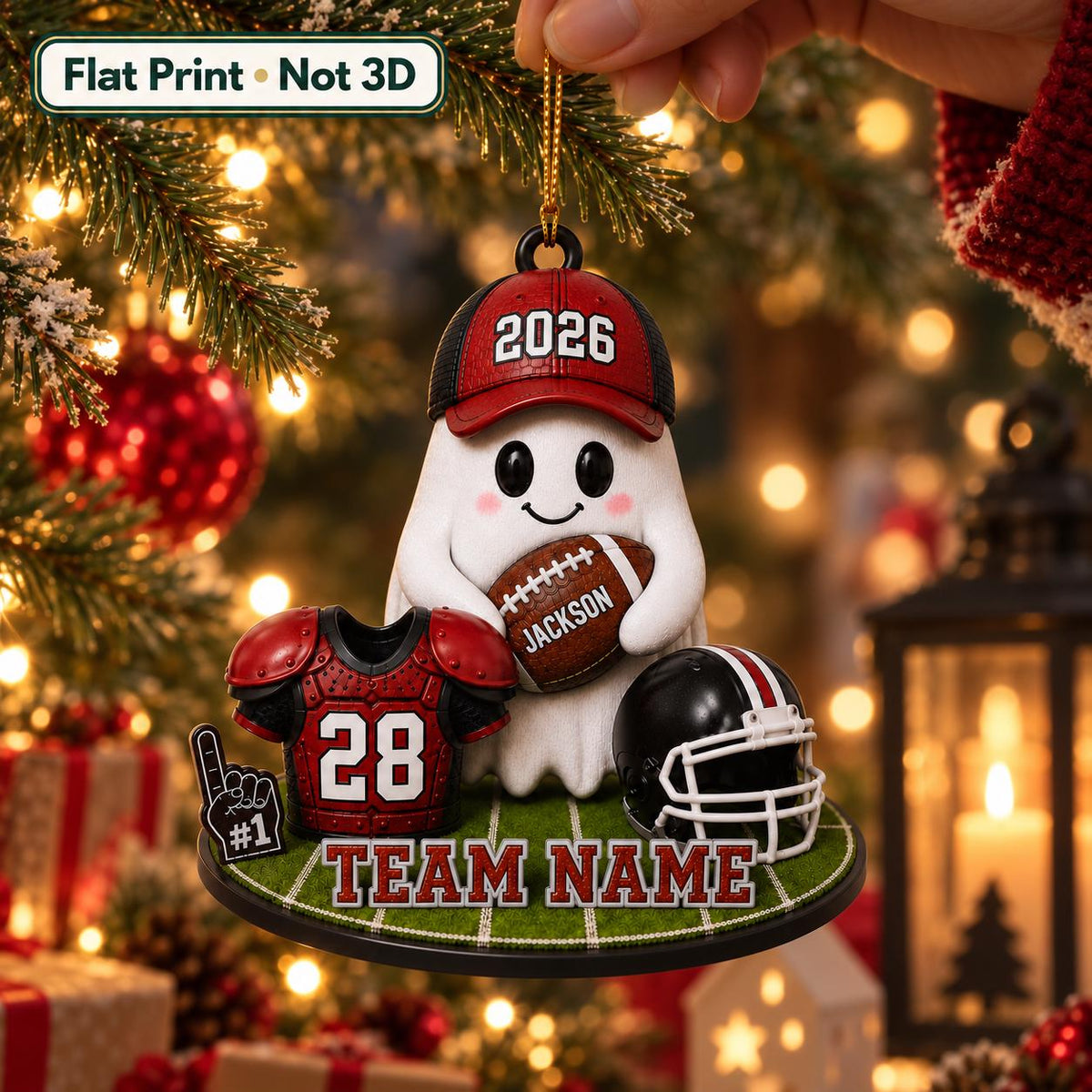 Personalized Football Ghost Christmas Ornament 2026 – Custom Name & Team Keepsake | Gift For Football Players & Fans