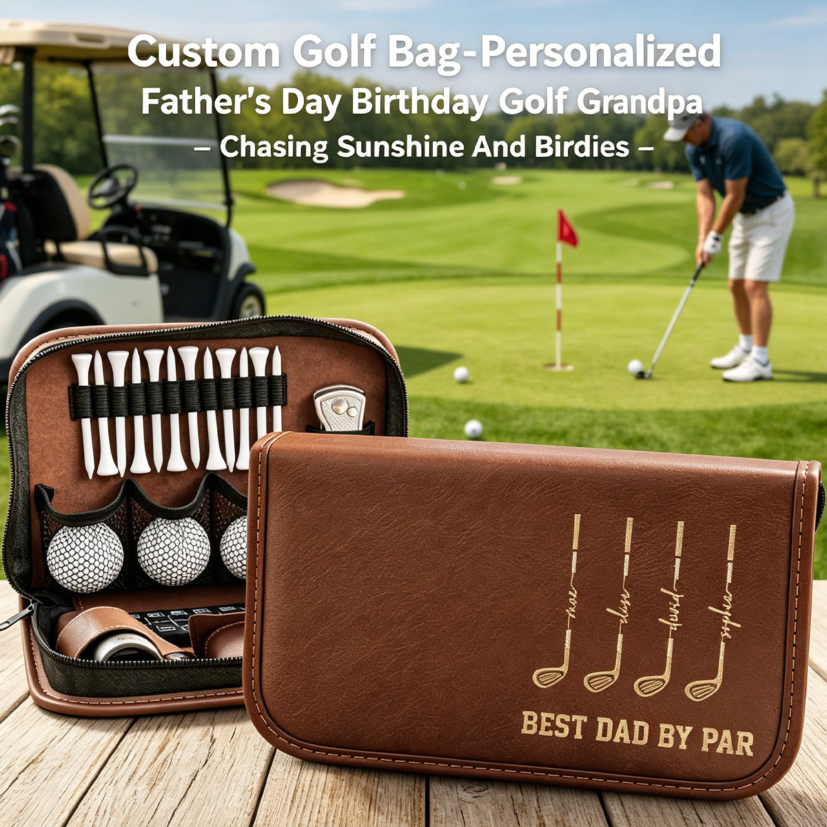 Custom Golf Bag - Personalized Father's Day Birthday Golf Gifts For Dad, Grandpa - Chasing Sunshine And Birdies