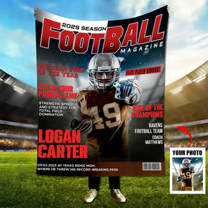 Personalized Football Magazine Cover  Blanket, Football Player Gift, Football America Gifts