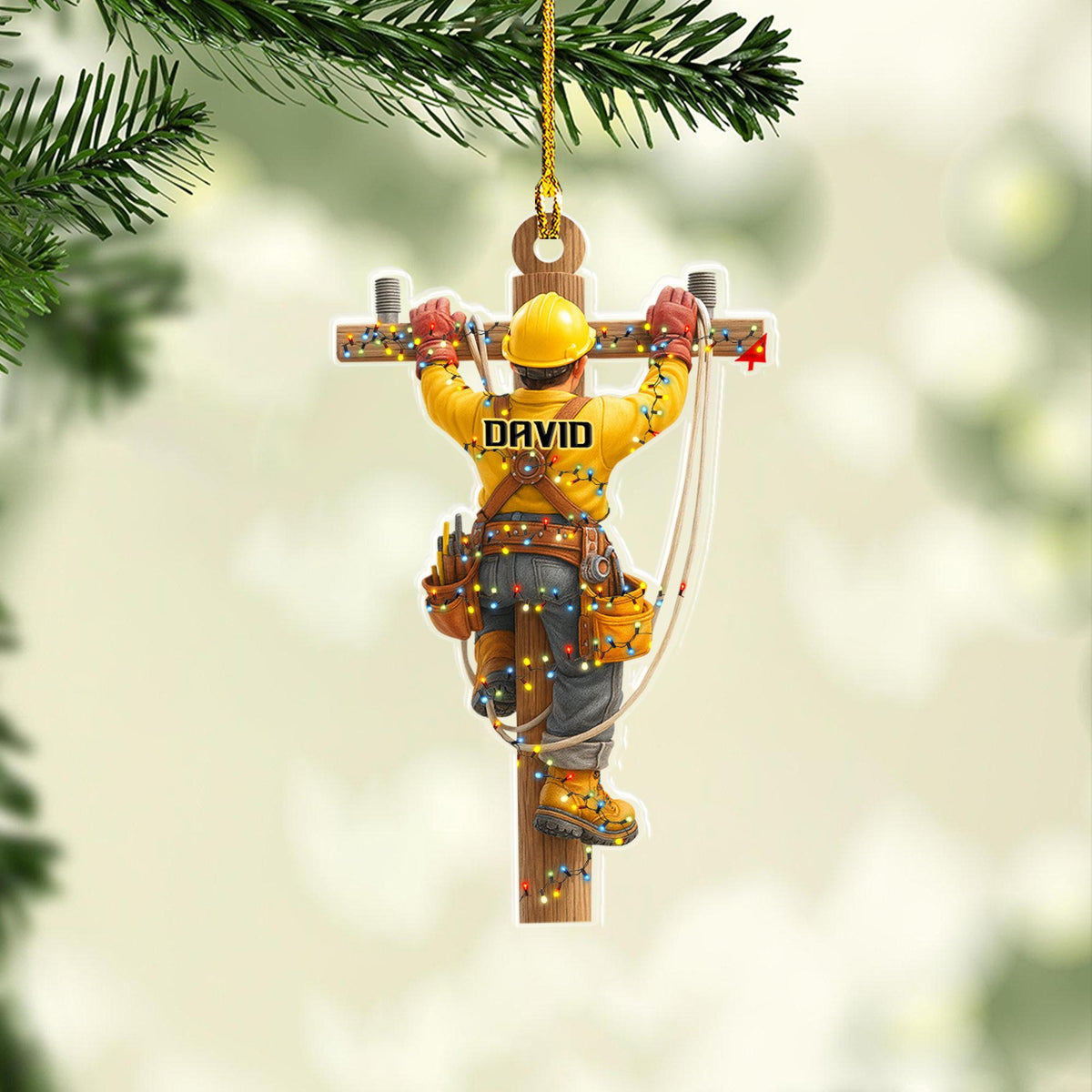 Personalized Linemen Acrylic Ornament, Electrical Workers Keepsake