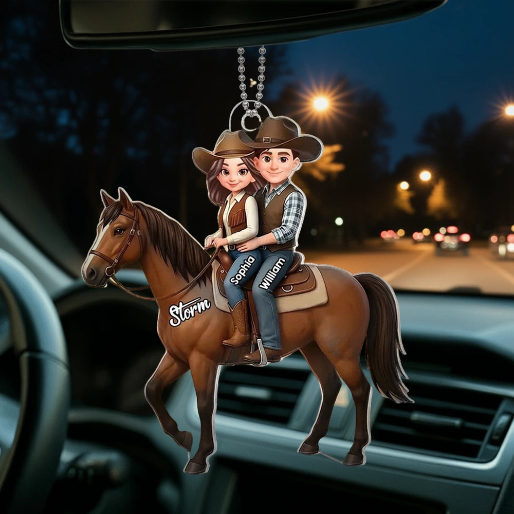 Personalized "Couple Riding A Horse" Acrylic Car Hanger – Unique Gift For Horse Lovers