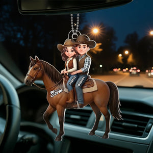 Personalized "Couple Riding A Horse" Acrylic Car Hanger – Unique Gift For Horse Lovers