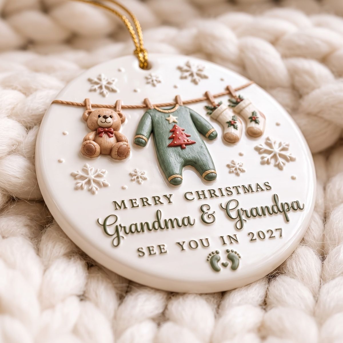 See You In 2027 – Personalized Pregnancy Announcement Ceramic Ornament | Custom Name Christmas Reveal Gift For Grandparents, Aunts & Uncles