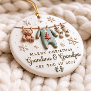 See You In 2027 – Personalized Pregnancy Announcement Ceramic Ornament | Custom Name Christmas Reveal Gift For Grandparents, Aunts & Uncles