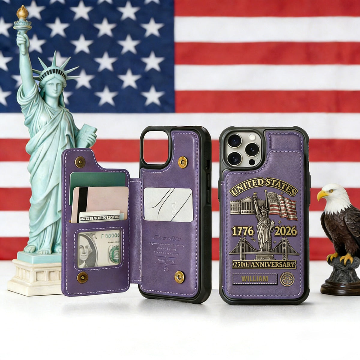 American 250th Anniversary - Personalized Flip Wallet Phone Case