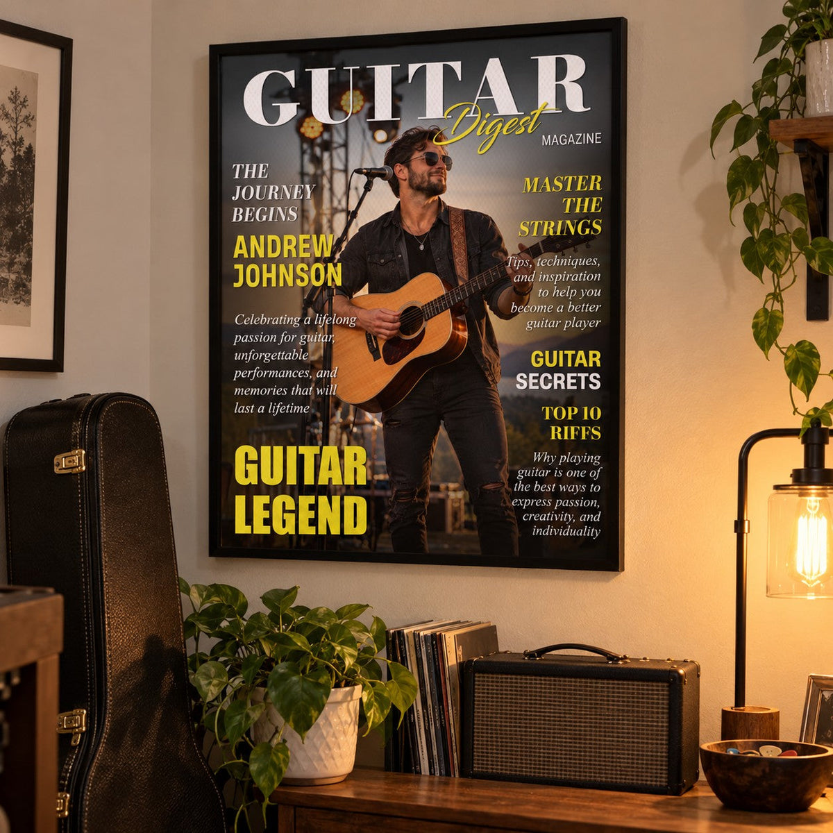 Personalized Guitar Digest Magazine Cover – Custom Guitarist Photo Keepsake, A Unique Music Gift For Guitar Lovers
