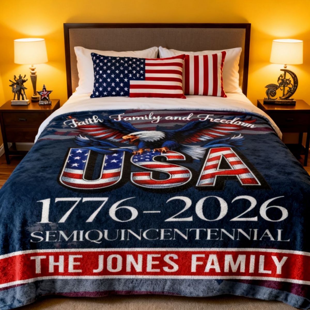 Custom Name Faith, Family & Freedom America 250 Years Patriotic Blanket