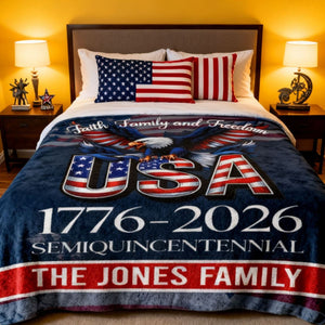 Custom Name Faith, Family & Freedom America 250 Years Patriotic Blanket