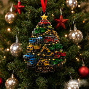 Custom Truck Kid Christmas Ornament – Personalized Name Construction Truck Decor | Gift For Child