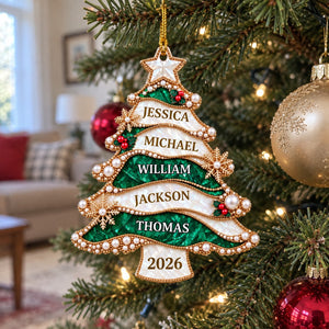 Personalized Golden Pearl Christmas Tree Acrylic Ornament – Custom Holiday Keepsake Gift