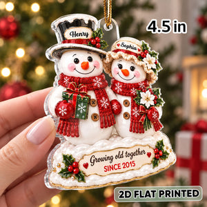 "Snowman Couple – Growing Old Together" – Personalized Acrylic Ornament | Christmas Keepsake For Him & Her