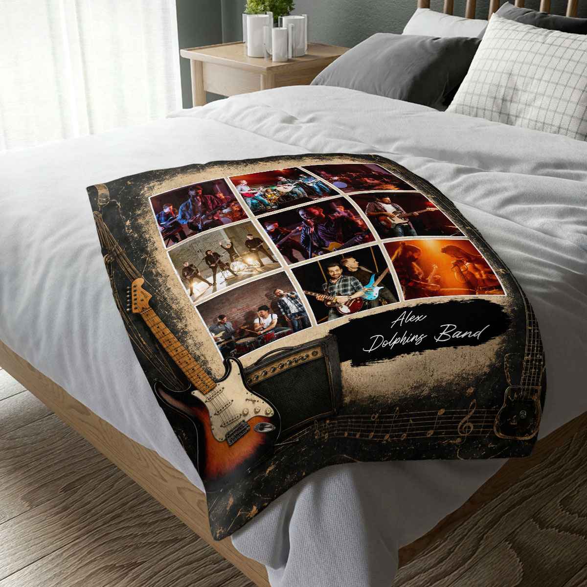 Custom Rock Band Photo Collage Blanket – Personalized Gift For Guitarists & Music Lovers