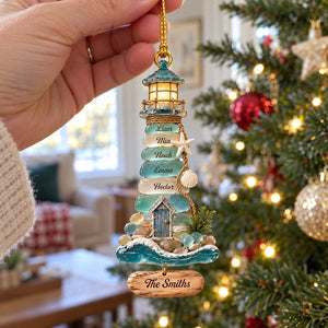 Personalized Coastal Lighthouse Christmas Ornament – Sea Glass–Inspired Family Keepsake | Gift For Beach Lovers