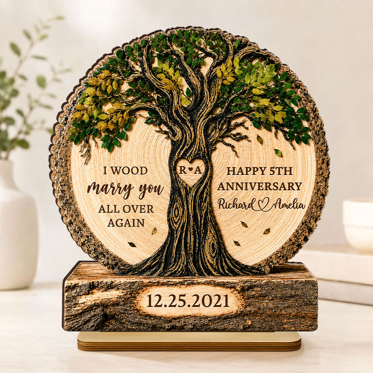 "I Wood Marry You" – Couple Tree Personalized Wooden Plaque | Gift For Couples