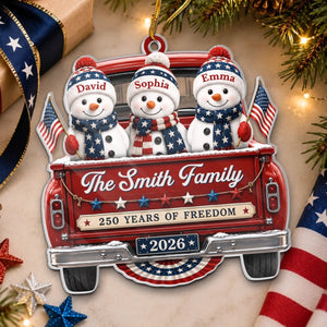 "Driven By Love, United By Freedom" – Custom Acrylic Ornament | Personalized America 250th Christmas Gift For Mom, Dad, Brother, Sister