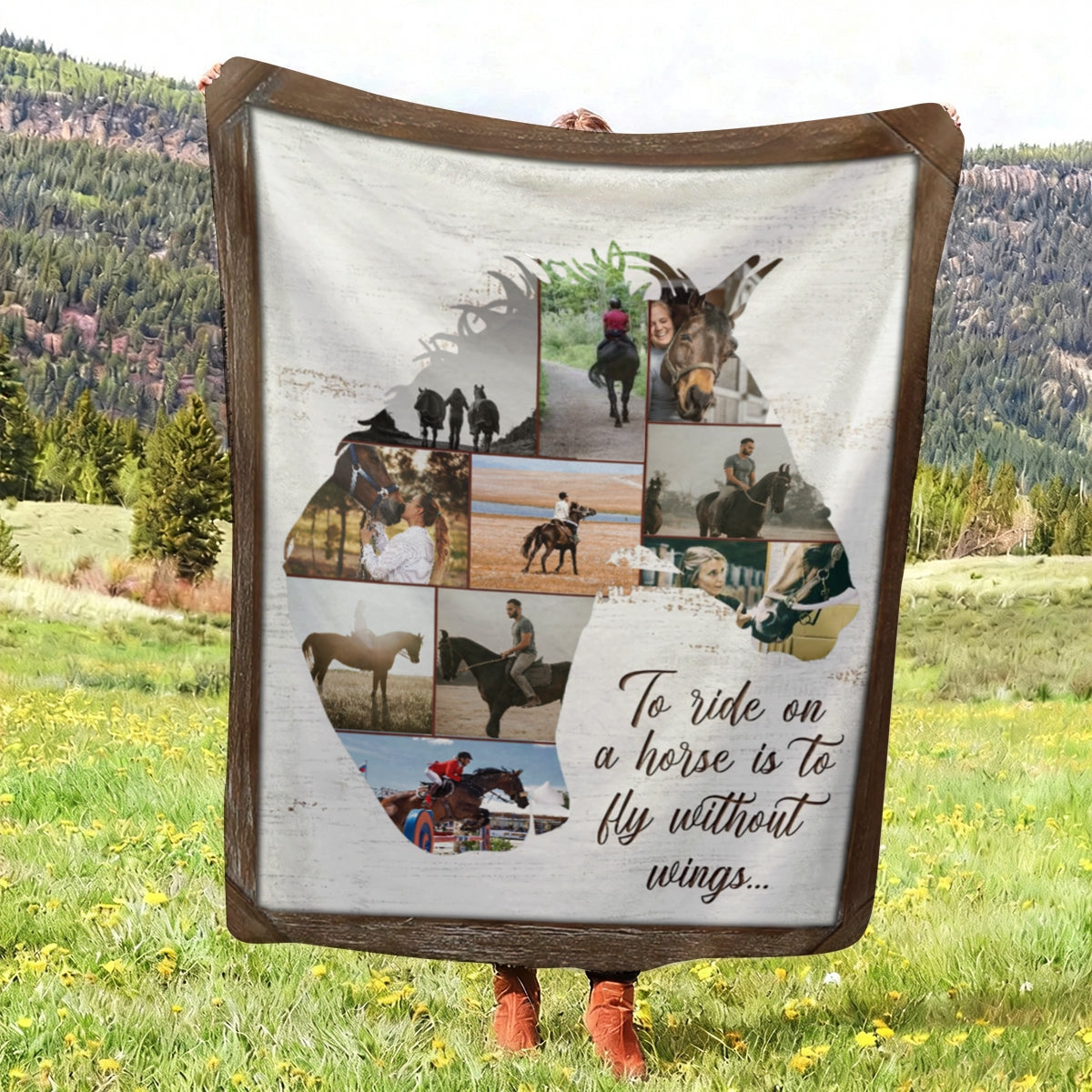 Personalized Horse Collage Photo Blanket Gift For Horse Riders, Horse Lover
