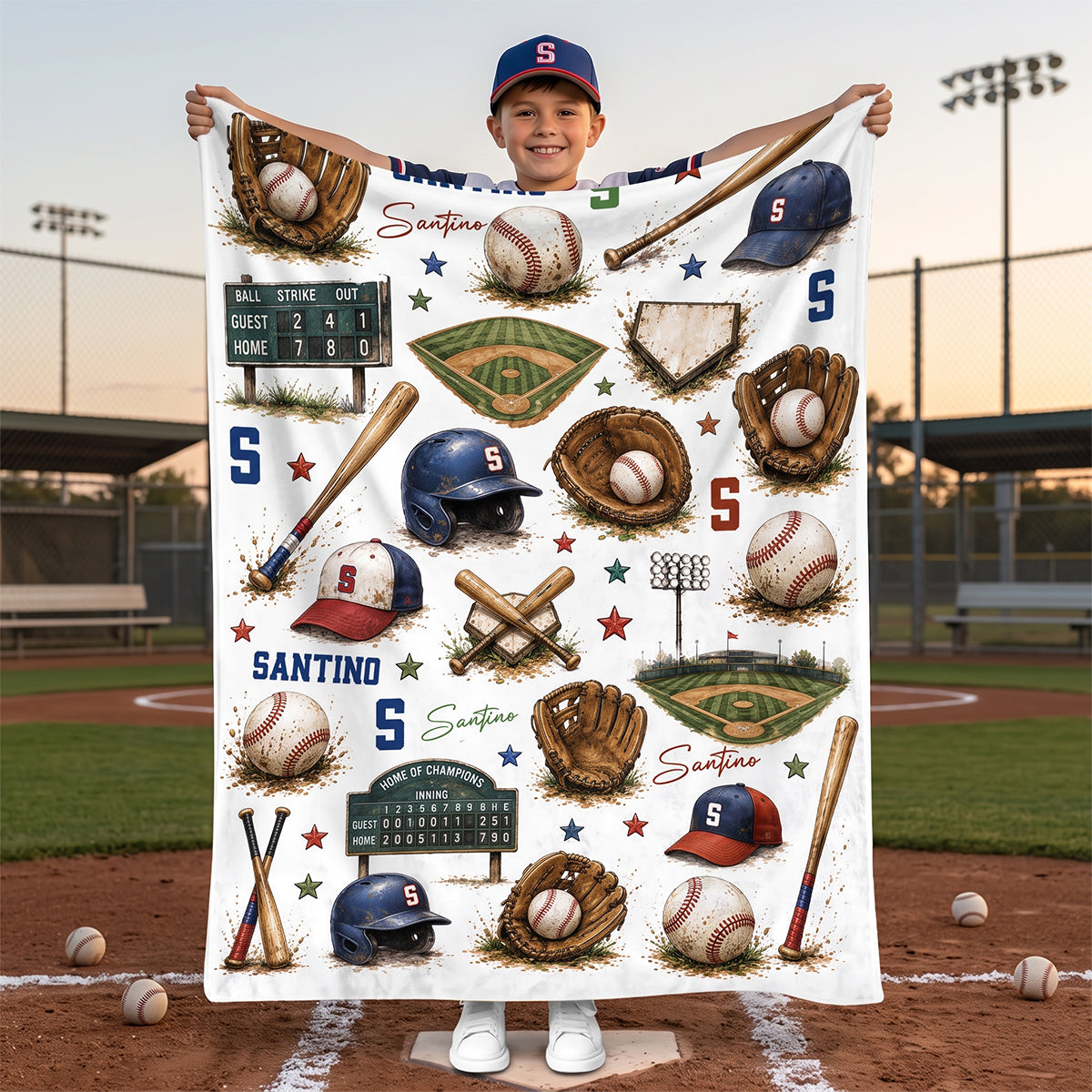 Personalized Baseball Blanket For Boys – Custom Name Sports Throw | Vintage Baseball Nursery Decor & Toddler Birthday Gift