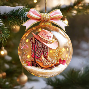 Pink Cowgirl Boot Personalized Acrylic Ornaments,Custom Horse Racing Decor, Snow Ornament Xmas Decor