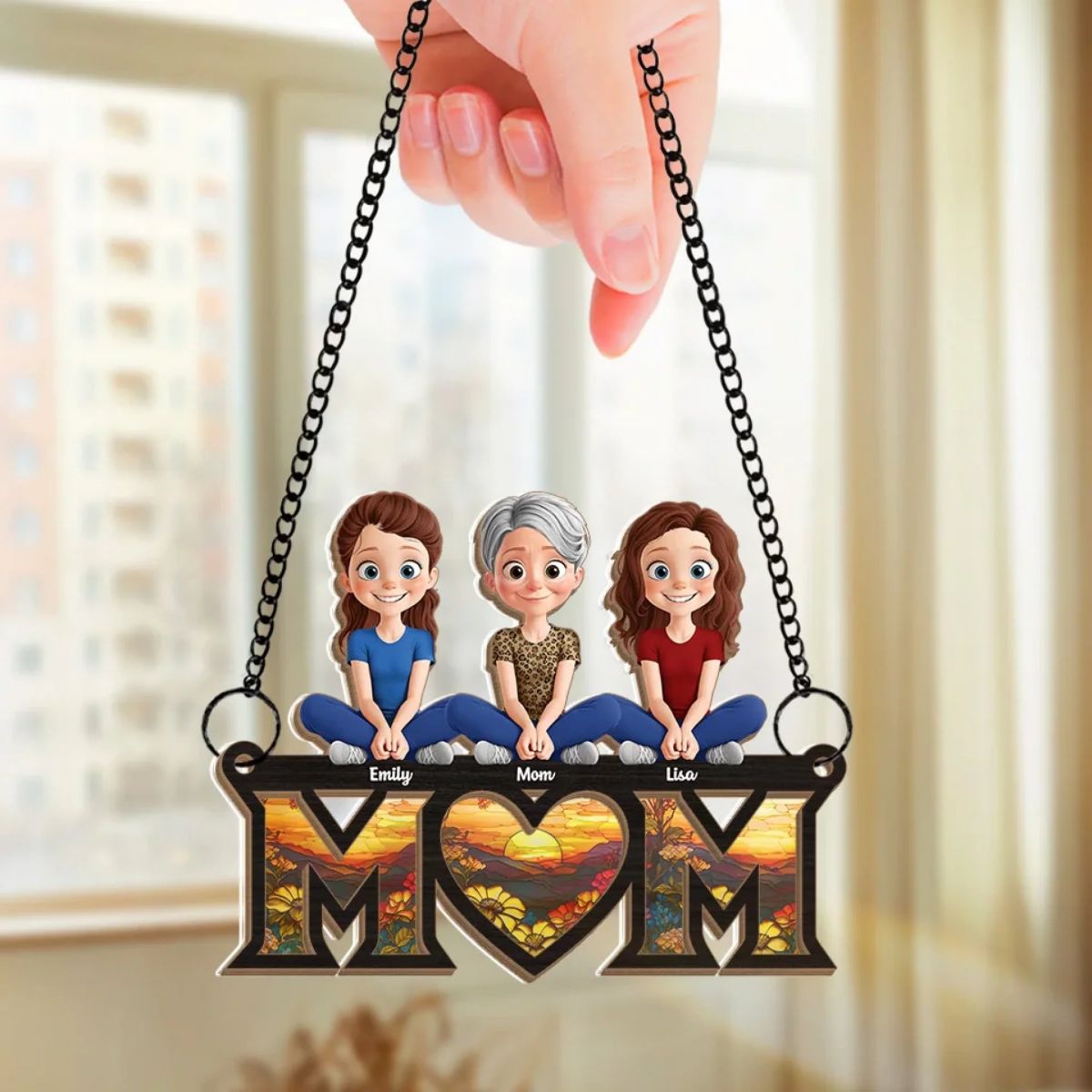 Family Personalized Window Hanging Suncatcher Ornament - Mother's Day, Gift For Mom, Grandma