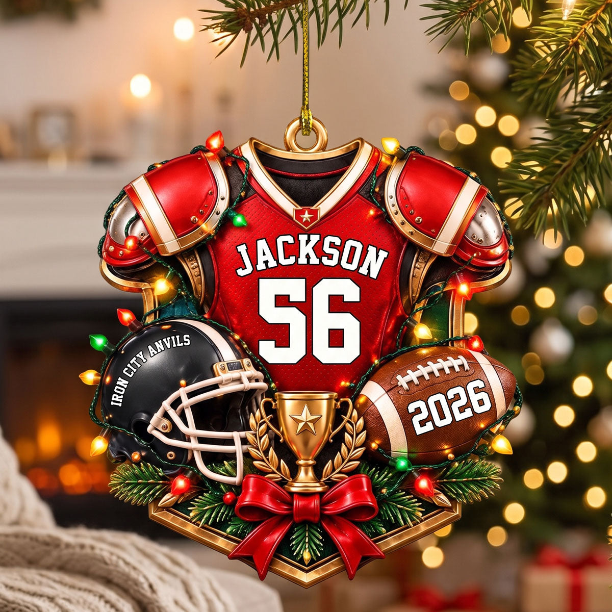 Personalized Football Ornament – Custom Name & Jersey Number Keepsake | Gift For Kids & Football Players