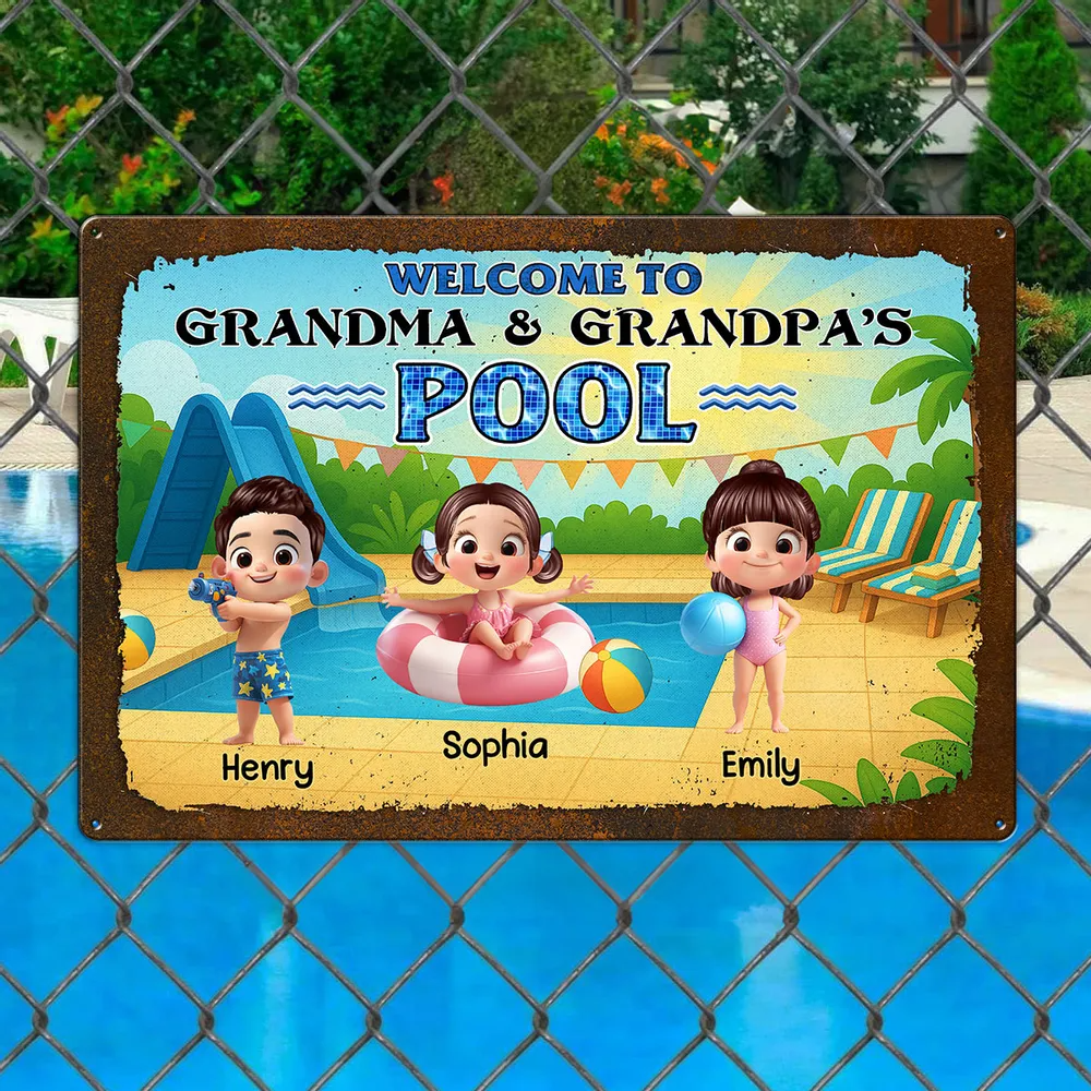 Welcome to Grandma & Grandpa's Pool Personalized Metal Sign
