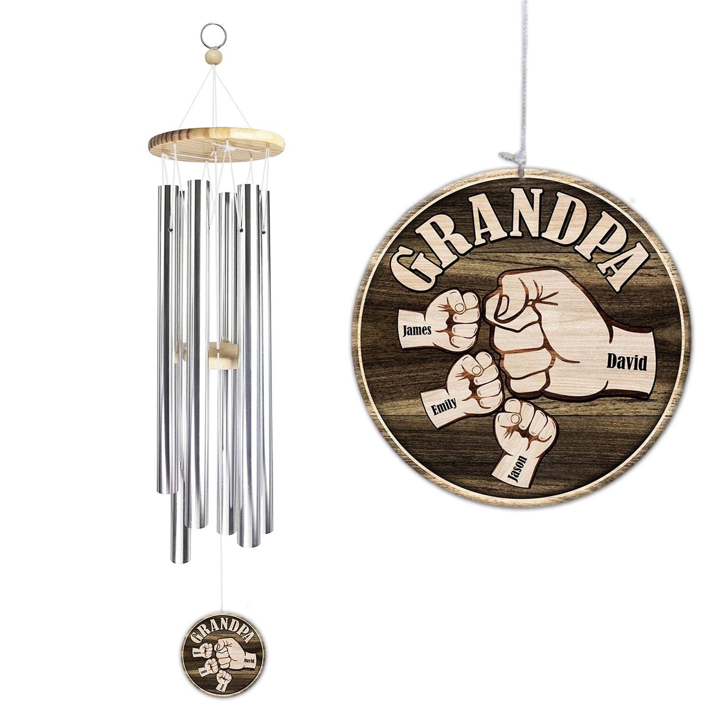 Personalized Grandpa Dad kids Hands Fist Bump Wind Chimes