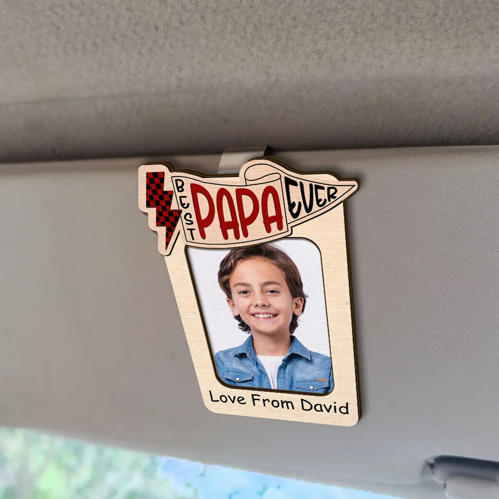 Custom Photo Dad Visor Clip - Personalized 'Best Dad Ever' Car Gift for Him