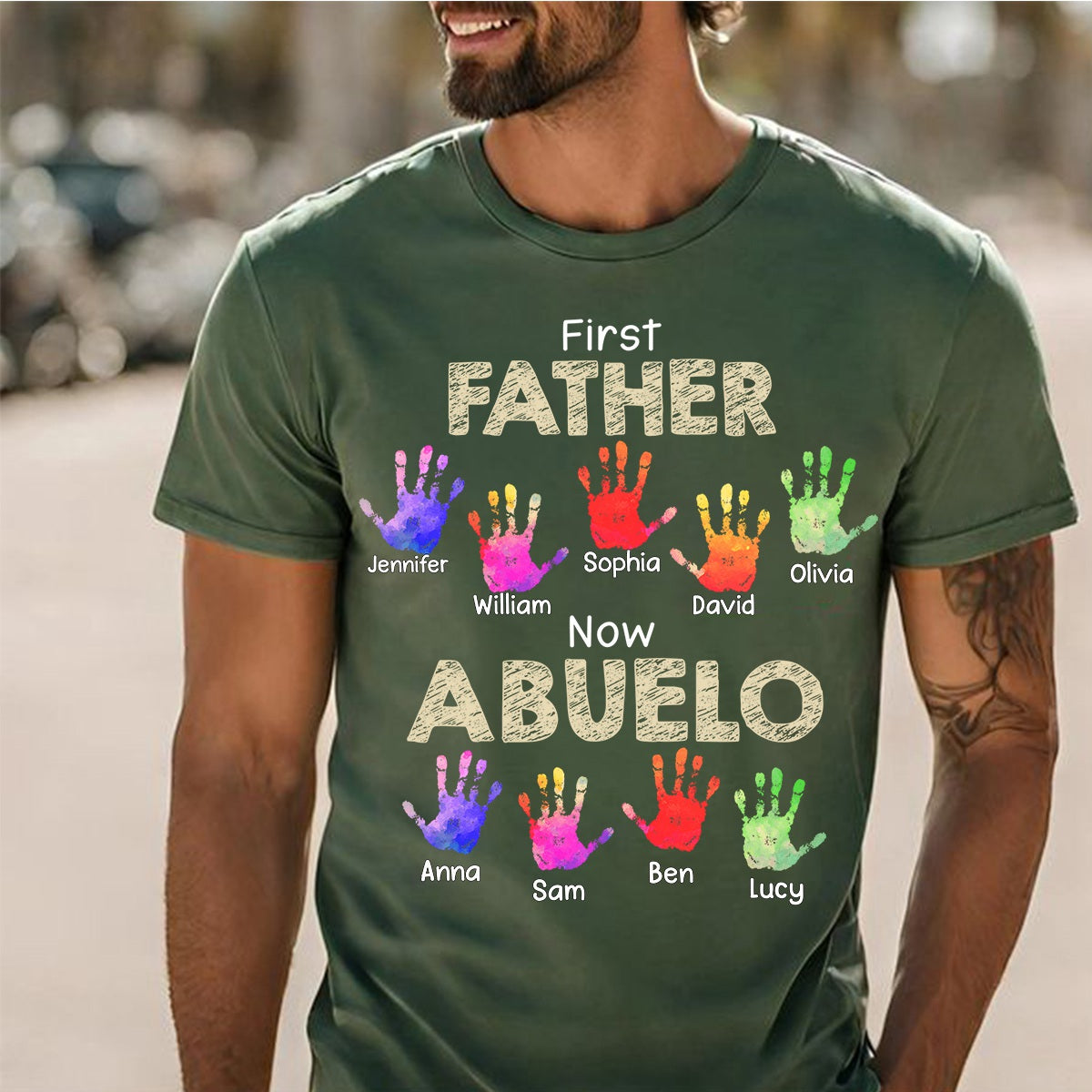 Personalized First Dad Now Grandpa Handprints T Shirt - Gift For Father, Grandfather