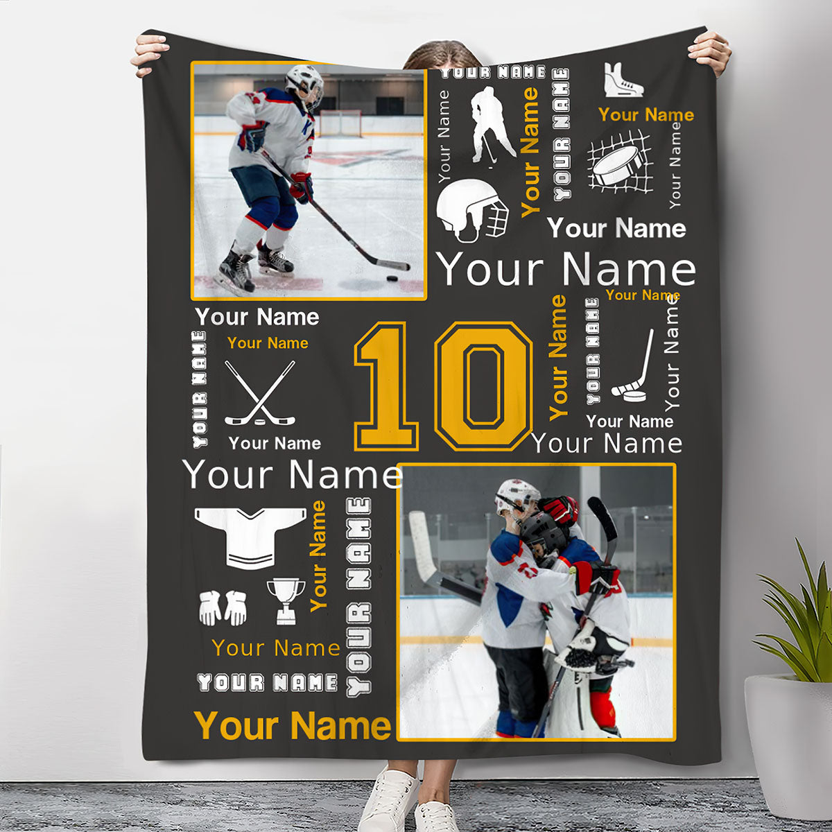 Hockey Name Blanket Personalized With Photo, Custom Gifts For Hockey Player, Field Hockey Gifts