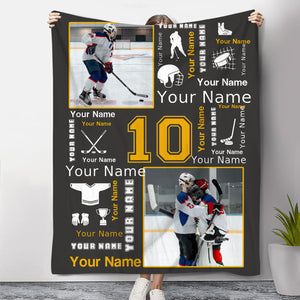 Hockey Name Blanket Personalized With Photo, Custom Gifts For Hockey Player, Field Hockey Gifts