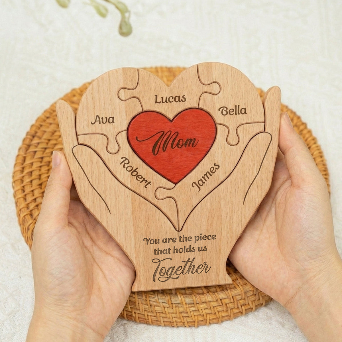 "You Are the Piece That Holds Us Together" – Personalized Wooden Family Puzzle – Mother's Day Gift For Mom, Mum, Mother